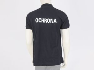 Koszulka polo czarna z białymi napisami "OCHRONA" - obrazek 2